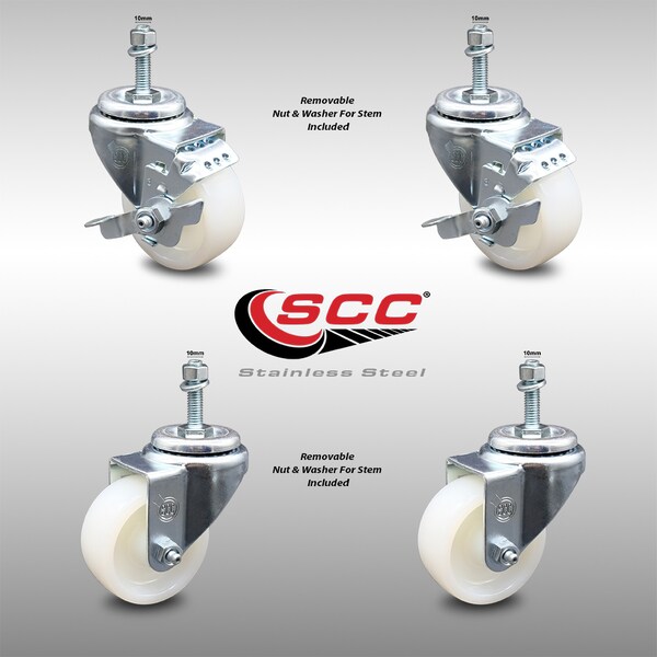 Service Caster 3 Inch SS Nylon Wheel Swivel 10mm Threaded Stem Caster Brakes SCC, 2PK SCC-SSTS20S314-NYS-M1015-2-TLB-2 - main
